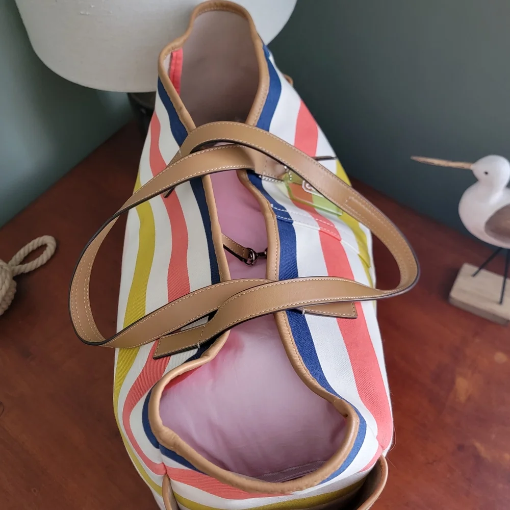 Coach F28523 Hadley Multicolor Stripe Canvas Beach Tote Bag w/ Pouch Y2K